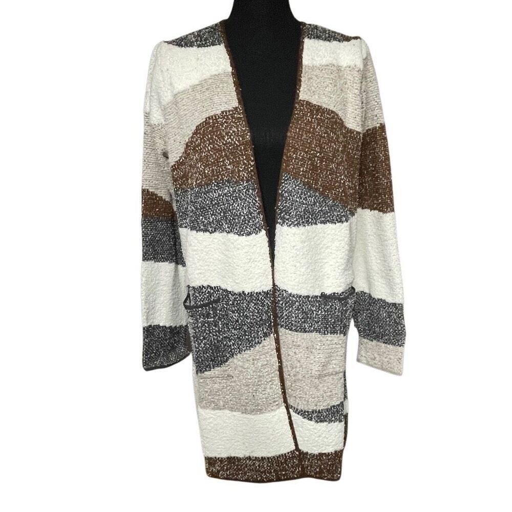 Fortune & Ivy Earth Tone Open Front Long Cardigan L